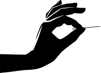 Exploding hand silhouette with a needle. One color.
