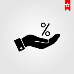 percentage on hand icon flat style isolated on background