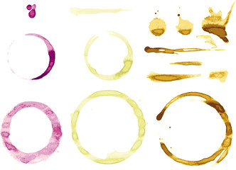Coffee or wine stains in various colors.