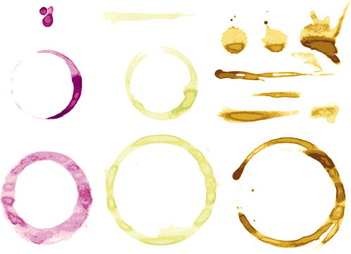 Coffee or wine stains in various colors.