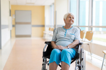 Portrait of an elderly woman sitting in her wheelchair