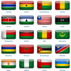 Set of twenty flags in button style. Africa two of three.