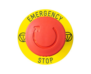 close-up of emergency button isolated on white background