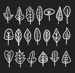 Set of doodle white leaves