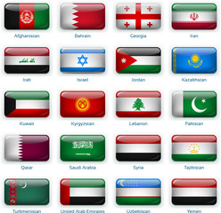 Set of twenty flags in button style. Western Asia.