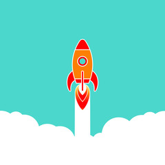 Startup rocket in space. Rocket launch banner. Business concept. Vector illustration