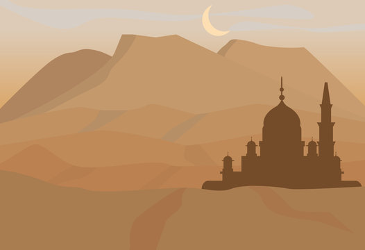 Vector illustration of mosque on the mountain.