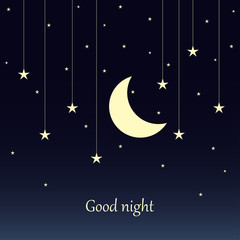 Obraz na płótnie Canvas Night. Moon and stars. Good night concept idea. Vector illustration.