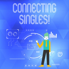Word writing text Connecting Singles. Business photo showcasing online dating site for singles with no hidden fees Man Standing Holding Pen Pointing to Chart Diagram with SEO Process Icons