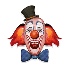 Circus Clown Face/ Illustration of a design circus clown head, with hat, red nose, makeup and funny hairs - 274256342