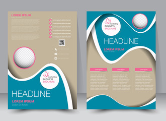 Flyer, brochure, magazine cover template design for education, presentation, website. Blue, brown and pink color. Editable vector illustration.