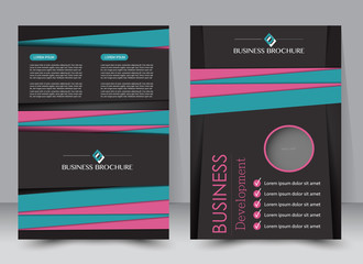 Flyer, brochure, magazine cover template design for education, presentation, website. Black, blue and pink color. Editable vector illustration.