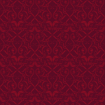 Red velvet flourish ornated seamless background. Plain style.