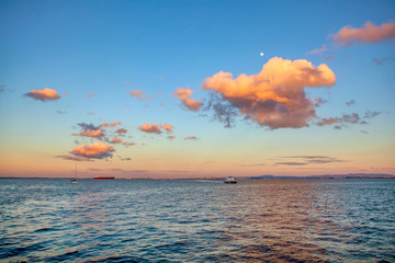 sailing boats , sea scenery in the evening 