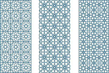 Three arabesque geometric seamless jaulosies in flat and clean style.