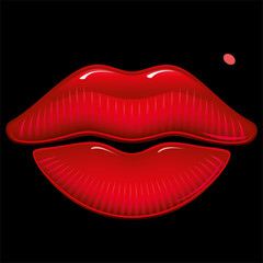 Fototapeta na wymiar Sensual and bright red woman lips isolated on black.