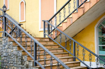Stairs up and down with old buildings