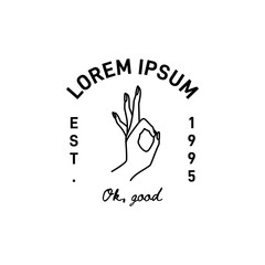 Vector Emblem of a Woman's Hand With OK gesture in a Trendy minimalist Linear style. Logo for a Beauty Salon