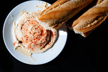 Hummus and baguette