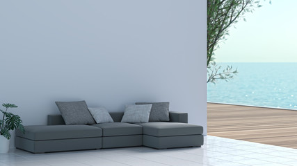 Summer vacation,luxury accommodation,sofa floors near the sea relax time,travel holiday design background 3d rendering