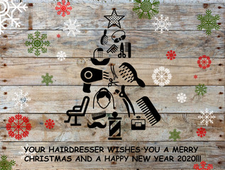 Hairdresser Christmas and new year greetings card 2020