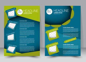 Flyer, brochure, magazine cover template design for education, presentation, website. Green and blue color. Editable vector illustration.