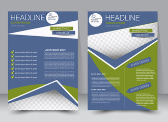 Flyer, brochure, magazine cover template design for education, presentation, website. Green and blue color. Editable vector illustration.