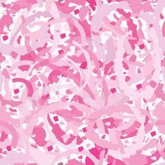 Abstract deconstructed pink transparent terrazzo design with painterly marbling effect. Seamless vector pattern on white background. Great for wellness, beauty products, texture packaging, stationery.