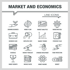MARKET AND ECONOMICS LINE ICONS