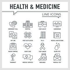 HEALTH AND MEDICINE LINE ICONS