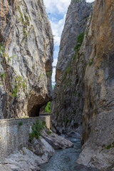 Road in Clue de Barles. canyon  of Bes river near Digne les bains in Provence France