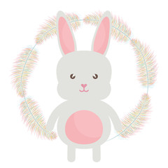 Fototapeta premium cute little rabbit with feathers frame