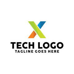 Colorful Letter X Logo For Brand Design With Flat Style Color Concept. Identity Logotype. Alphabet And Technology Emblem For Company. Tech Icon For Business. Creative And Modern Graphic Idea.