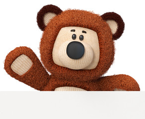 3d illustration funny bear with a poster