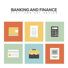 BANKING AND FINANCE FLAT ICON SET