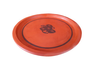 traditional vintage retro brown clay ceramic plate isolated on white background