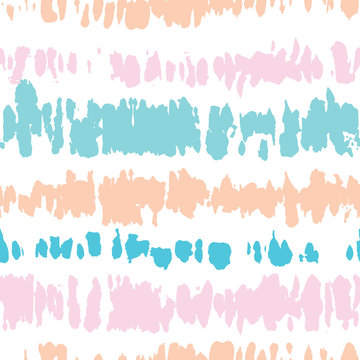 Brihgt Pastel Colored Tie-Dye Shibori Stripes on White Background Vector Seamless Pattern