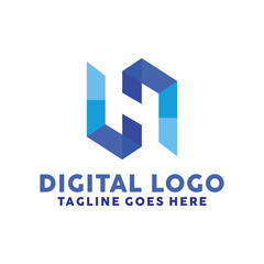 Colorful Letter H Logo For Brand Design With Flat Blue Style Color Concept. Identity Logotype. Alphabet And Technology Emblem For Company. Tech Icon For Business. Creative And Modern Graphic Idea.