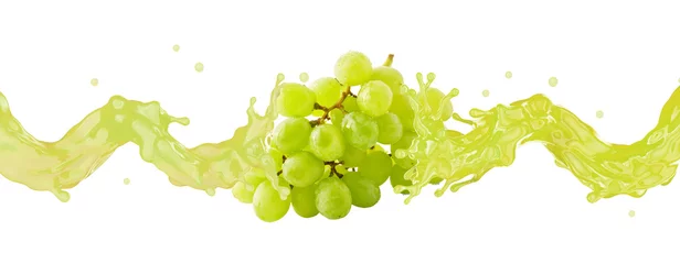 Fototapete Saft Fresh healthy grape juice 3D splash swirl with ripe bunch of grapes. Tasty berry juice splashing grape juice isolated banner. Liquid juice drink package advertising label design element  © Corona Borealis