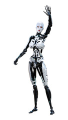 3D Rendering Female Robot on White