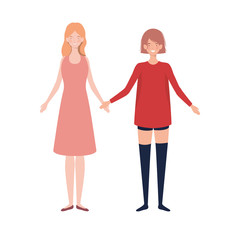 young women standing on white background