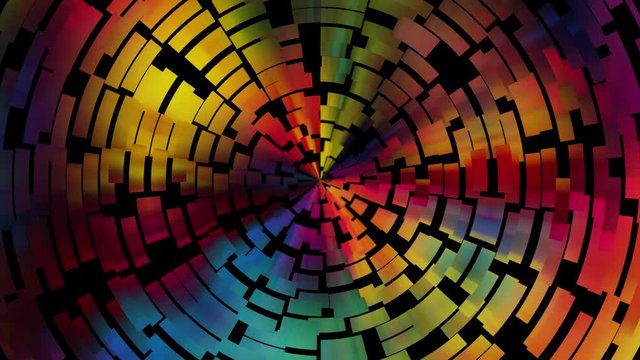 Rectangular Pieces forming an Weel Gadget. Abstract design gadget, rectangular colored pieces rotating, full HD, 10 seconds duration.
