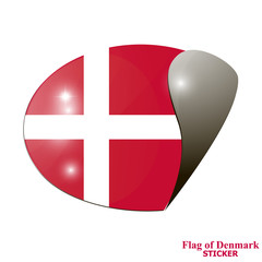 Bright sticker with flag of Denmark. Colorful illustration with flag for web design.