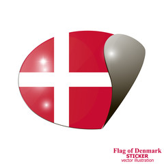 Bright sticker with flag of Denmark. Colorful illustration with flag for web design.