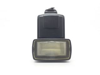 Professional photo camera flash light isolated on white background