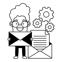 businessman with envelope email gears send