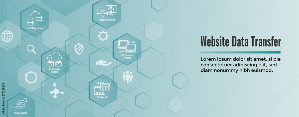 Wall mural website data transfer icon set and web header banner