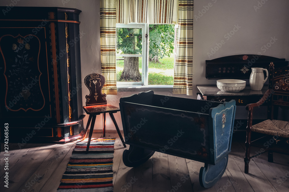 Canvas Prints Room in traditional cottage in heritage park in Olsztynek town, Warmia-Mazury Province, Poland