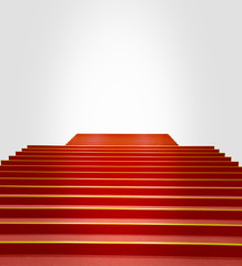 Red stairs or Red carpet on the stairs in a luxury interior