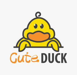 Vector Logo of сute funny smiling cartoon duck. Modern humorous logo template with image of the goose. Poultry farm logo. Can be use for advertising farm, market, gastronome.
